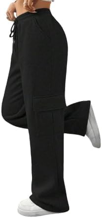 Women's Drawstring Casual Wide Leg Elastic High Waist Multi-Pocket Work Trousers Women