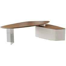 Versatile Irregular Large Executive Office Desk with Side Cabinet, Modern Ash Wood Writing Desk Workstation Easy to Install(XL)
