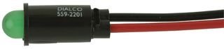 DIALIGHT 559-2201-003F 2.1V; LED Color:Green; Operating Voltage:2.1VDC; MOUNTING Hole Dia:6.35MM; Forward Current IF:10MA; Luminous Intensity:10MCD; IP/NEMA Rating:NOT Rated; Product Range:-; Bulb S