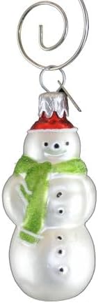 Mini Snowman with Green Scarf Hand Blown Glass Christmas Ornament - Single