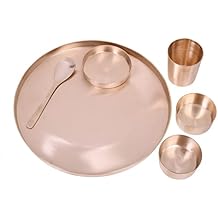 De Kulture Works Ayurveda Pure Kansa Bronze Solid Dinnerware Thali Set (Matt), 6 pieces