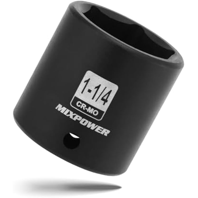 MIXPOWER 12 Drive Shallow Impact Socket, CR-MO, 1-14, 6 Point, Radius Corner Design, Axle Nut Impact Grade Socket for Easy Removal