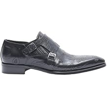 Jo Ghost 2561 Italian Black Laser Print Leather Shoes with 2 Buckles