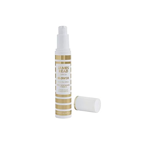 JAMES READ Glow20 Express Facial Tanning Serum 50ml Face Tan, Self Tanner with Vitamin C and Hyaluronic Acid, Colourless Formula, Results in 20 Min, Travel Friendly, Natural Colour