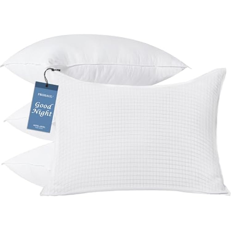 Pillows King Size Set of 4, Grid Hotel Bed Pillows for Sleeping,Medium-Firm Microfiber Pillows for Side, Back and Stomach Sleepers