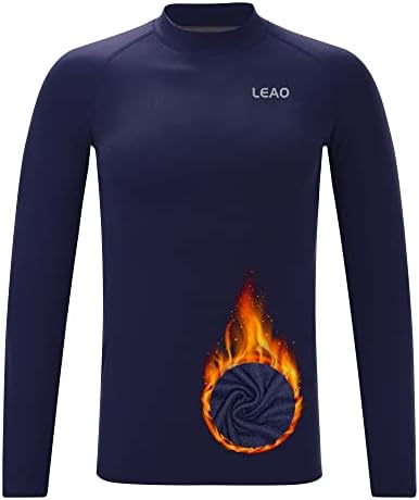 LEAO Youth Boys Compression Shirt Long Sleeve Fleece Quick Dry Sports Baselayer Soccer Baseball Basketball Undershirt
