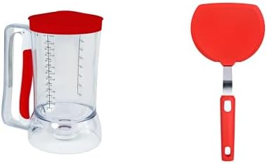 Pancake Cupcake Batter Dispenser and Pancake Spatula Egg Flipper. This Combination is Perfect for Family Weekend Breakfast/Brunch gathering. Great for Flap Jacks, Eggs, and Crepes