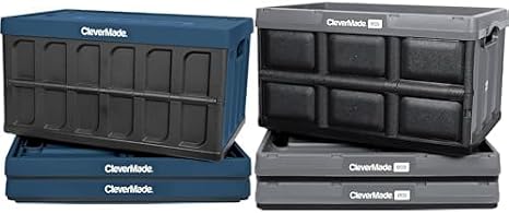 CleverMade Collapsible Storage Bin (With Lid) (Recycled) - 62L - Ocean (3PK) and Collapsible Storage Bin (100% Recycled) - 62L - Stone (3PK) Bundle