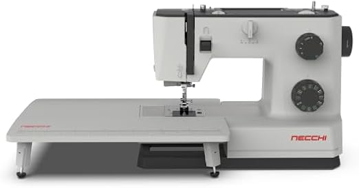 NECCHI Q132A Sewing Machine with Extension Table, Italian Designed, Stainless Steel Metal Bedplate, 32 Built-In Stitches, Accessory Kit Included.