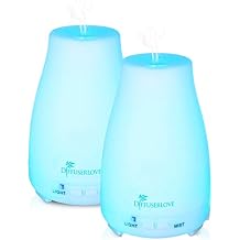 Diffuserlove 2 Pack 200ml Essential Oil Diffuser Ultrasonic Aromatherapy Diffuser Cool Mist Humidifiers with 7 Color LED Lights & Waterless Auto Shut-Off for Home Office Kitchen Bedroom