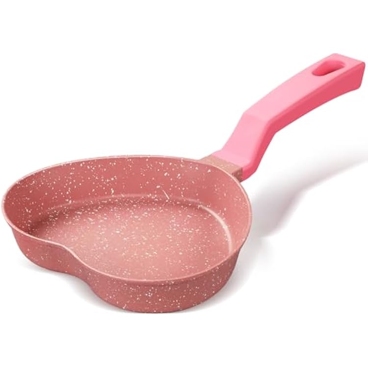 Tioncy Heart-shaped Pancake Pan, Nonstick Mini Frying Pan, Frying Griddle Shaper, Multi-functional Skillet with Granite Coating for Eggs, Pancakes, Grilled Cheese, Sausages and Burgers,Pink