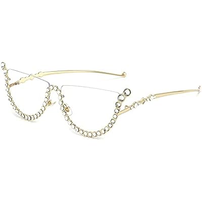 COTIA Cat Eye Diamond Sunglasses Women Unique Rhinestone Semi-Rimless Gradient Sun Glasses Fashion Half Frame Eyeglasses