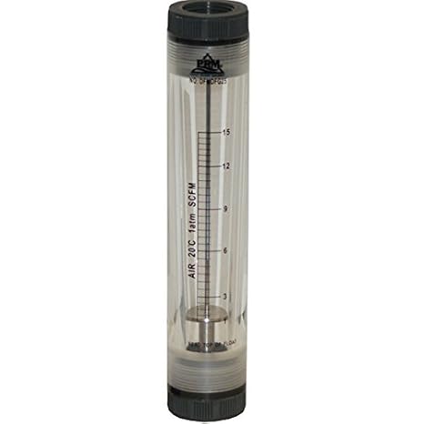 PRM FMDFG25 1-15 SCFM Air Rotameter Flow Meter | 1 Inch Female NPT Connections | 10 Inch Height | Viton Seals | Acrylic Body | 304 Stainless Steel Float | Maximum 85 PSIG Pressure | UV Resistant