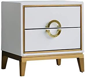 Bed Side TableSide Table Leather Bedside Table Nightstand with Drawer for Bedroom, Creative Side Table Sofa Multi-Function Post-Modern Metal Bedside Table with Charging Modern Cabinet