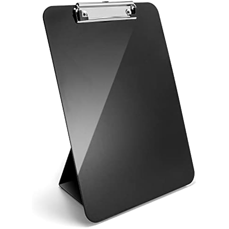 Officemate Recycled Plastic Free Standing Clipboard with Easel Back, Lightweight Portable Writing Foldable Clip Board for School, Office, Home, Restaurant, Black 83039