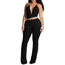 xzbailisha Women's Sleeveless Halter Neck Bodycon Jumpsuit Flared Pants Sexy Romper Y2k Clubwear