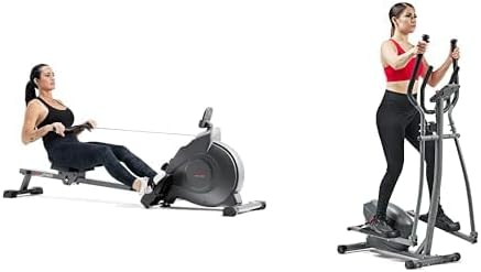 Sunny Health & Fitness Magnetic Rowing Machine with Exclusive SunnyFit App + Sunny Health & Fitness Performance Compact Elliptical Machine