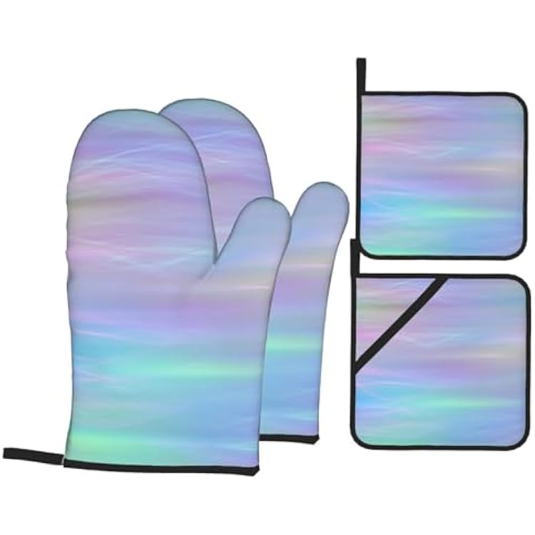 Whimsical Bath Chic Colorful Paste Trendy Fairy Heat Resistant Oven Mitts and Pot Holders Set of 4-500f Protection Utensil Pocket for Grilling, Baking, Cooking