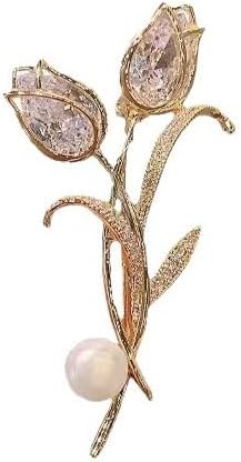 BSLVWG Brooch Pins for Women Rhinestone Tulip Brooch with Pearl Corsage Crystal Pearl Brooch Rhinestone Tulip Flower Brooch Clothing Fashion Accessory Elegant Dress Decoration for Women