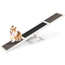 PETSITE Wooden Dog Agility Seesaw, Dog Exercise & Play Set, Outdoor Run Game Toy, Climbing Platform Balance Training Equipment, Weatherproof Pet Supplies for Backyard Obstacle Courses (White)