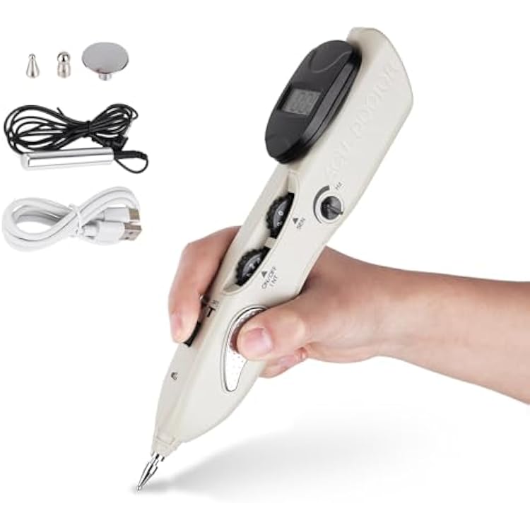 Electronic Acupuncture Pen, Meridian Therapy Pen with Automatic Acupoint Finder, 10-Level Intensity and Sensitivity with 3 Massage Heads, Relieves Pain for Neck and Shoulder LY-508B
