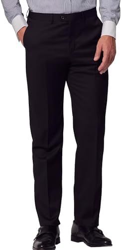 Mens Classic Fit Dress Pants, Flat-Front Business Casual Trouser with Expandable Waistband, Wrinkle-Free Suit Slacks for Men