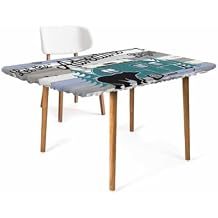 3ft Fitted Tablecloth for Rectangle Tables,Bear Green Tree CV on Wood Grain Waterproof Elastic Edged Table Cover,Abstract Adventure Table Cloth for Kitchen Dining Outdoor Party Decor