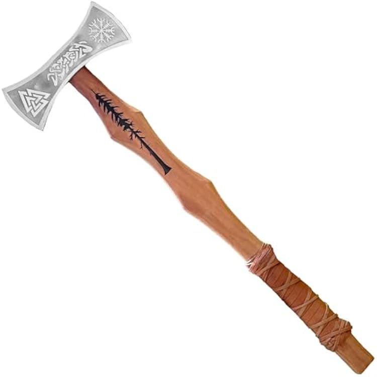 MedievalDepot Viking Warrior Double-Headed Carbon Steel Outdoor Axe - Overall 28 - Hand Forged - Tree of Life Handle