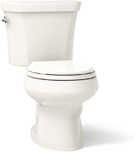 KOHLER K-3987-96 Wellworth Two-Piece Round-Front Dual-Flush Toilet with Class Five Flush System and Left-Hand Trip Lever, Biscuit
