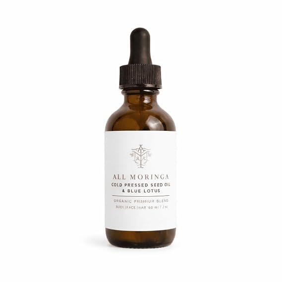 A M All Moringa - Organic Cold?Pressed Moringa Seed Oil + Blue Lotus, 2?oz Premium USA?Made Facial & Hair Oil