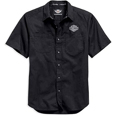 Harley-Davidson Mens Logo Short Sleeve Knit Woven Shirt, Black. 99013-15VM