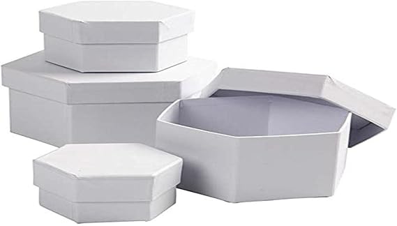 Creativ 100263 Hexagonal Boxes, D: 6,5+8+10+12 cm, 4 asstd White
