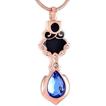 HYUNJIN Rose gold Crown with birthstone pendant Cremation Jewelry necklace pet human ashes memorial urn locket women elegant gift-as picture-necklace box funnel