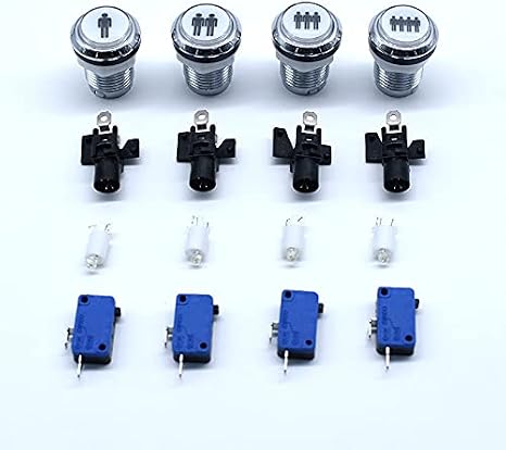 Arcity 4 Pcs/Lot 30mm Arcade LED Push Buttons Chrome Illuminated Plating 1P 2P 3P 4P Pattern with Micro Switch for Arcade Machine Games Console MAME Jamma Parts 12V Durable New