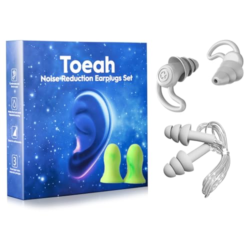 3 in 1 Ear Plugs for Noise Reduction, Ear Plugs for Sleeping Noise Cancelling, Washable Hearing Protection for Work, Travel, Concert, Swimming, Sleep Snoring Grey