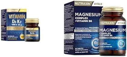 Nutraxin D3K2 120 Tablet - 1000 Iu D3 Vitamini, 25 Mcg K2 Vitamini + Nutraxin Magnesium Complex Gıda Takviyesi, 60 Tablet