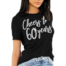 60th Birthday Shirts for Women - Real Crystal Rhinestone Birthday Tees - Womens Party Decorations & Gifts