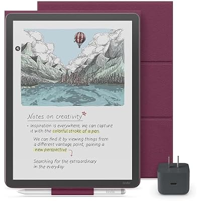 Amazon Kindle Scribe Essentials Bundle - Amazon Kindle Scribe Colorsoft (32GB) - Graphite, Premium Pen, Premium Leather Folio Cover-Fig, Power Adapter