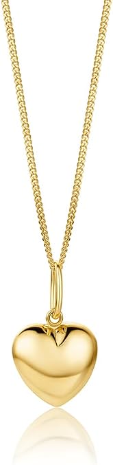 MIORE Women's Jewellery 18 K Gold-Plated Silver Chain / 9 K Gold Chain with Pendant 9 K Yellow Gold 375 Heart Necklace Pendant Gold Heart Curb Chain 45 cm – Women's Necklace in High-Quality Jewellery