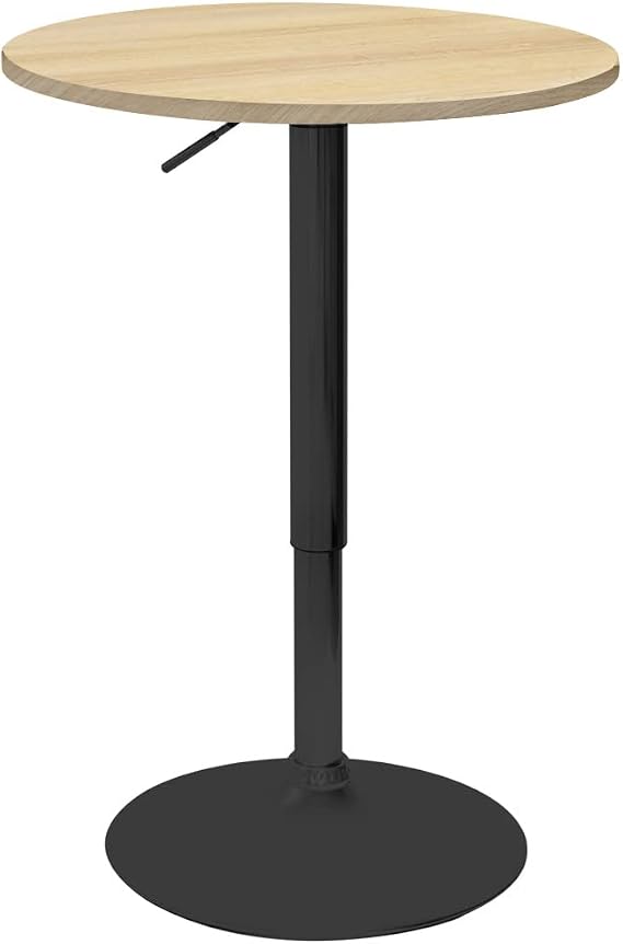 Bar Table, High Counter, Round, Diameter 23.6 inches 60 cm, BT-01A Black Legs Type Vintage Natural, Elevation Type, Adjustable Height, Rotating, Stylish, Cafe
