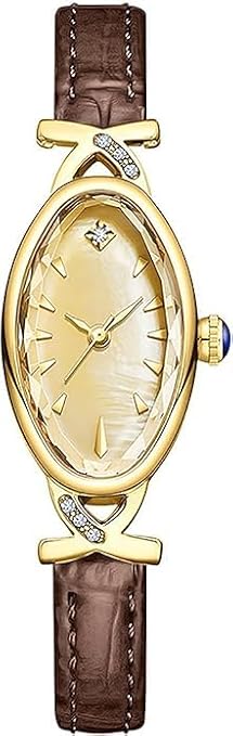 XCZAP Elegant Retro Oval Leather Women's Watch - Exquisite Mother of Pearl dial, Waterproof Quartz Movement Watch, Exquisite Diamond Decoration