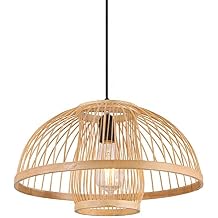 Japanese Style Bamboo Pendant Light,Adjustable Height Shade Hand-Made Pendant Lamp,15.7 Inch Bamboo Chandelier,for Kitchen Island,Hallway,Dining Room,Living Room Decor(No Bulb)