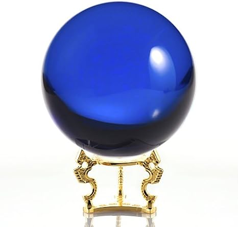Amlong Crystal Blue Crystal Ball 150mm (6 inch) Including Golden Dragon Stand and Gift Package