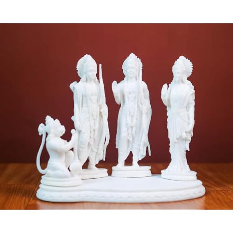 Ram Darbar Marble Statue 20 cm Lord Rama, Sita MATA, Lakshman, and Hanuman Idol Rama Family Murti for Home Decor and Worship
