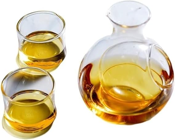 Glass Sake Set of 3 Pieces,Japanese Sake Pot Set Decanter Sake Cup Transparent Modern Glass Used for Home Party and Great Gifts (A)
