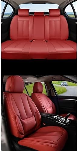 Coverado Car Seat Covers Full Set, Seat Covers for Cars, Red Car Seat Covers Front Seats and Back Car Seat Protector Waterproof, Leather Car Seat Cushion Universal Fit for Most Cars