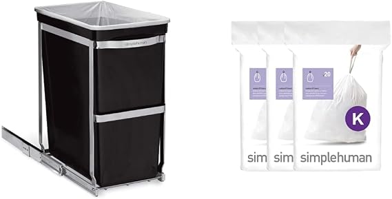 simplehuman 30 litre pull-out can heavy-duty steel frame + code K 60 pack liners