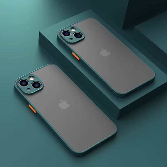 GGM GİYİM & AKSESUAR iPhone 13/14 ile Uyumlu Arka Kısmı Mat Şeffaf Yapıya Sahip Kenarları Silikon Tpu Malzemeden Üretilmiş Renkli Tuşlara Sahip Kamera Korumalı Transparan Kılıf (Yeşil)