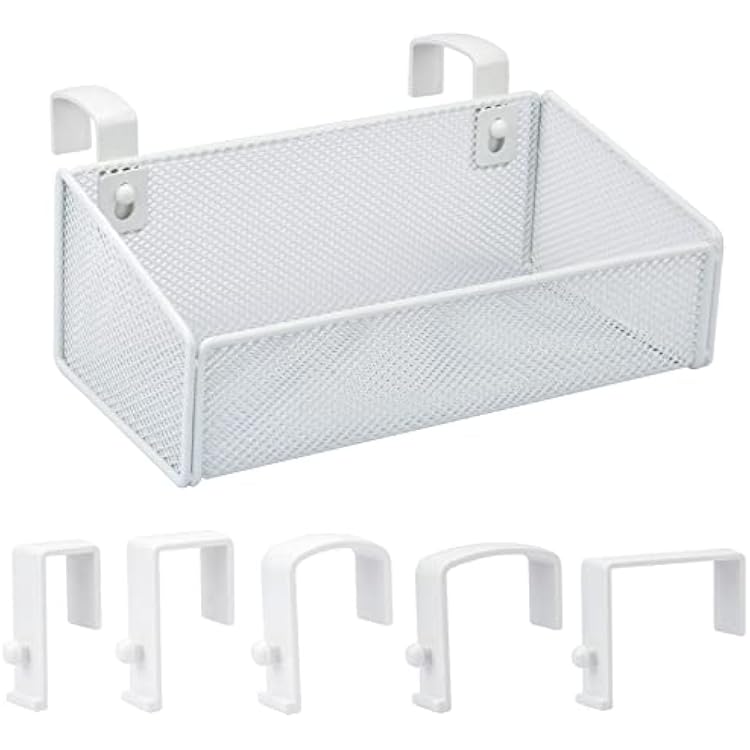 Bedside Caddy Hanging Storage Basket Beside Shelf Metal Organizer for Collage Dorm Bunk Bed,Hospital Bed,Baby Bed - Bedroom Essentials for Magazine,Remote Control,Phone,Drinks White