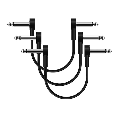 SONICAKE 6 Inch Patch Cable for Guitar Effect Pedal Cables 3 Pack, 1/4" TS Right Angle Instrument Cables, Black
